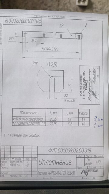 Уплотнение по чертежу ФЛТ.001.009.02.00.019-01 / резина 1-I-ТМКЩ-М-5 мм